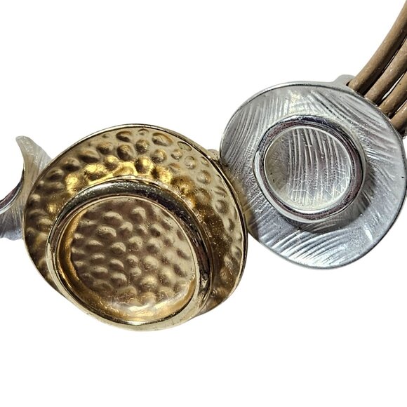 Boho Chic Mixed Metal Hammered Disc Statement Necklace Leather Cord Fashion - Picture 2 of 7